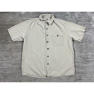 Modern Images Shirt Mens Medium Beige 100% Silk Button Up Short Sleeve